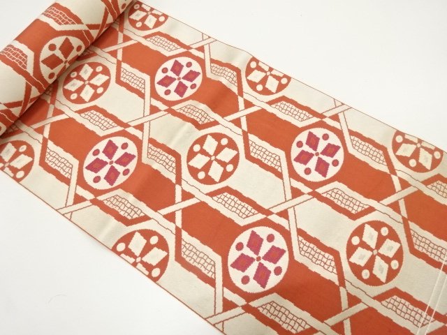 JAPANESE KIMONO / ANTIQUE GEOMETRIC / WOVEN FLOWER CIRCLE PATTERN / EI